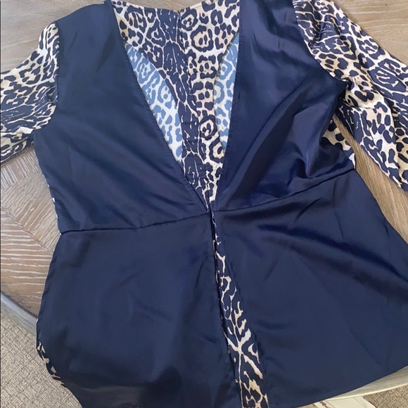 Trendy Cheetah Print/Navy blouse/ back cutouts - Picture 5 of 5